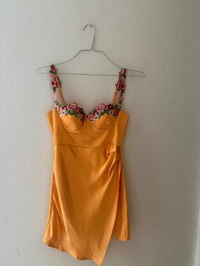 One and Only Collective Floral Embellished Orange Dress